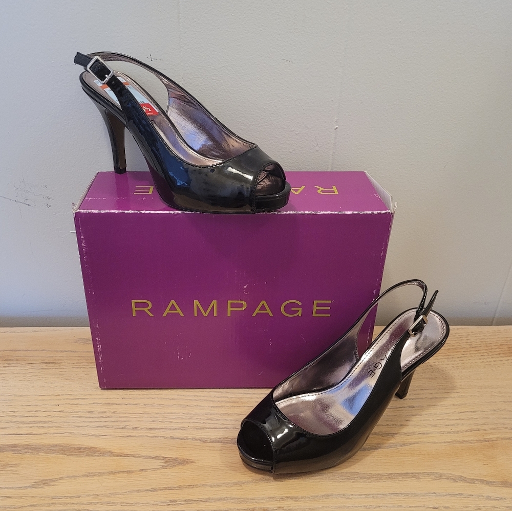 Rampage Glossy Black Slingback Heels